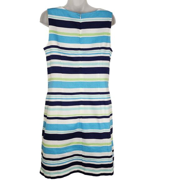 Talbots Petites Women Mini Dress 8P Blue White Striped Sleeveless A Line Pockets - Picture 2 of 9